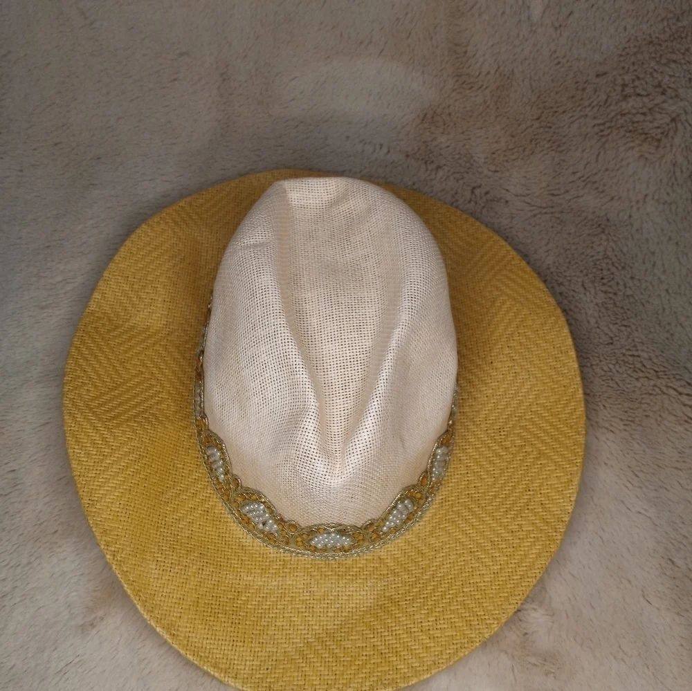 Pasionarte Hand Made One Of A Kind Straw Cowboy Hat With Tassles And Pearls